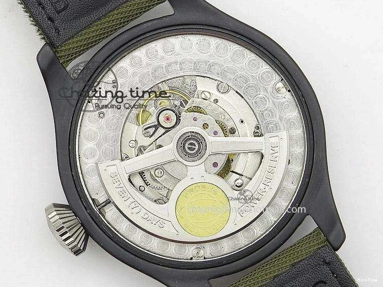 MIROTIME 0308 Big Pilot Top Gun Miramar PVD Plated Titanium on Green Nylon Strap A23J Refined 7398